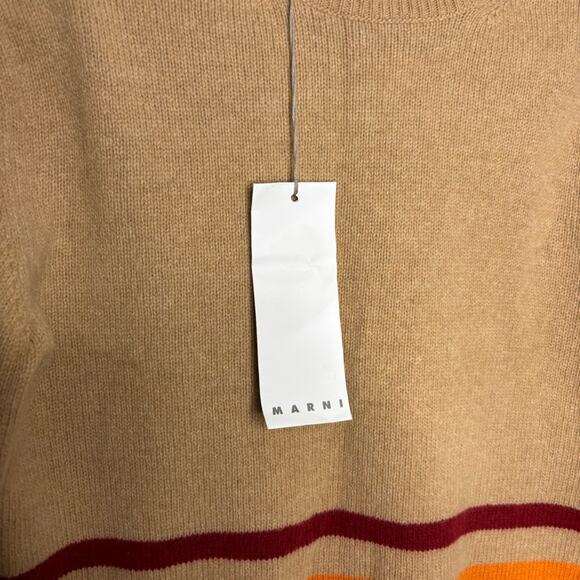Marni wool and cashmere tan knit sweater with horizontal stripes crew neck small - Picture 3 of 7